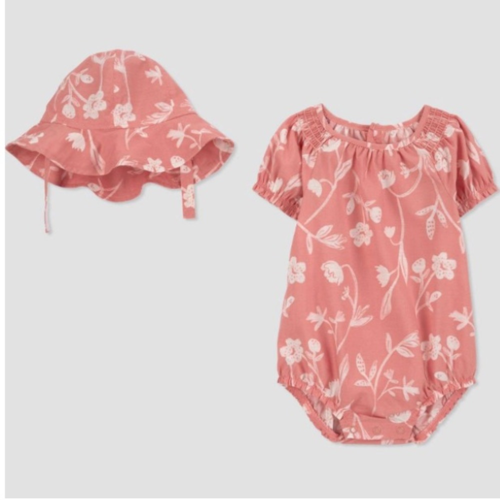 Carter's Just One You Baby Girls' Floral Bubble Romper with Hat - Pink/White 3M